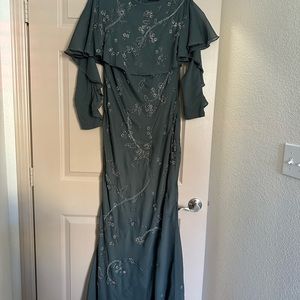 ASOS Design modesty embellished long sleeve ruffle bias maxi dress